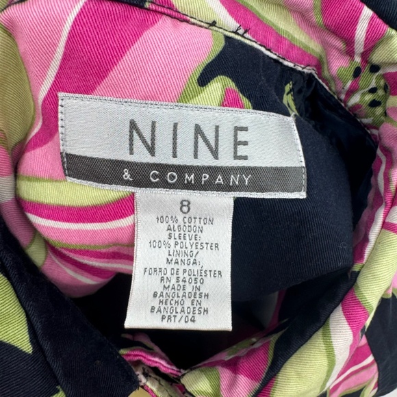 Nine Company Coat Women 8 Blue Pink Floral Light Trench Button Up Long Sleeve - Picture 8 of 11